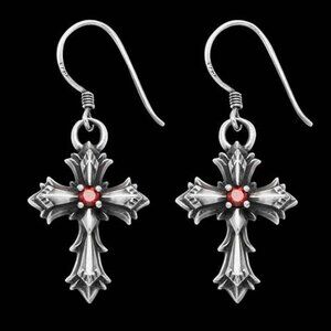 Sterling Silver Fusilly Cross Wire Earrings w/Faceted Red Crystals…